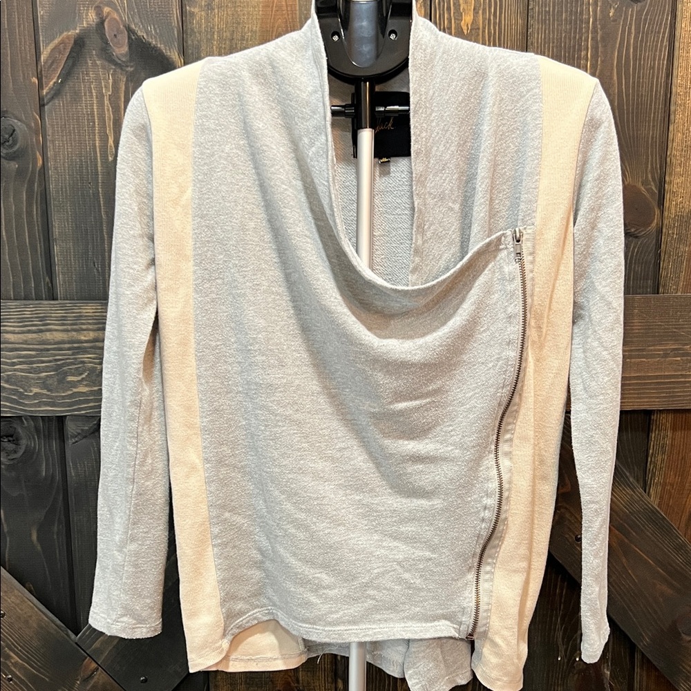 Jack by BB Dakota Mixed Media Jacket M Side Zip Grey Beige Light Soft Neutral